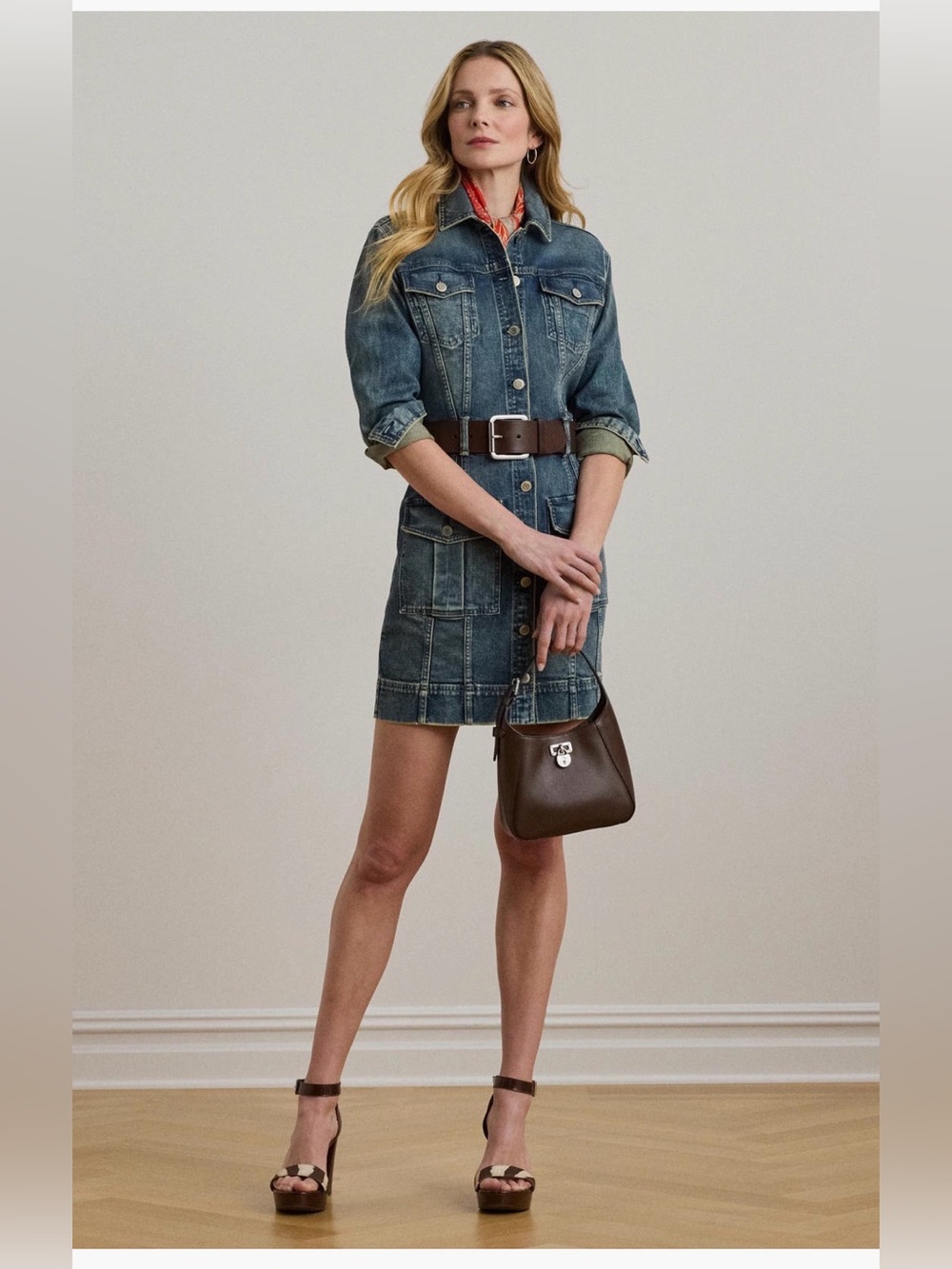 NWT Lauren Ralph Lauren Long-Sleeve Denim shirtdress Size 2 - Picture 2 of 6